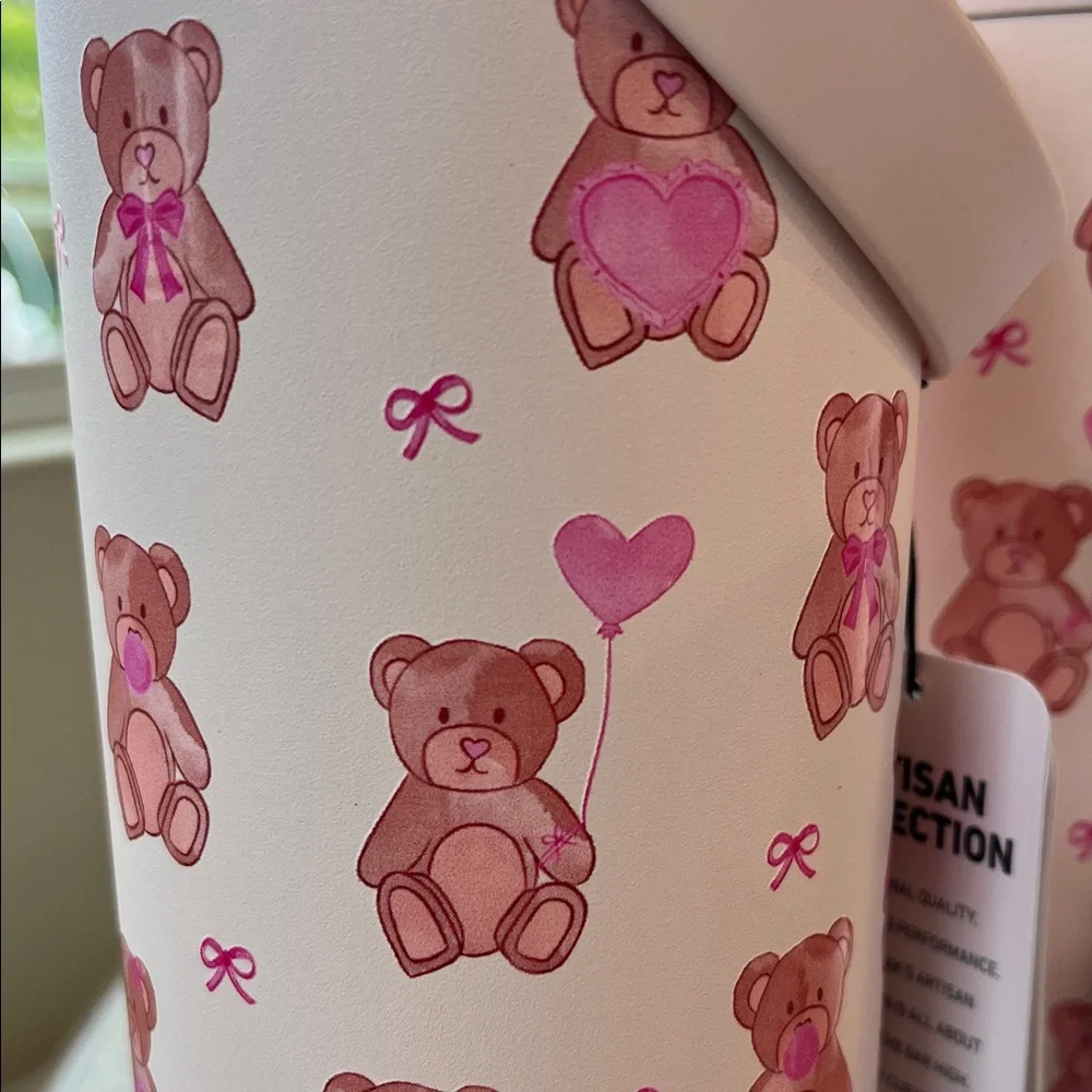 Hydrapeak Pink Teddy Bear Ribbons Valentines Tumbler Water Bottle
